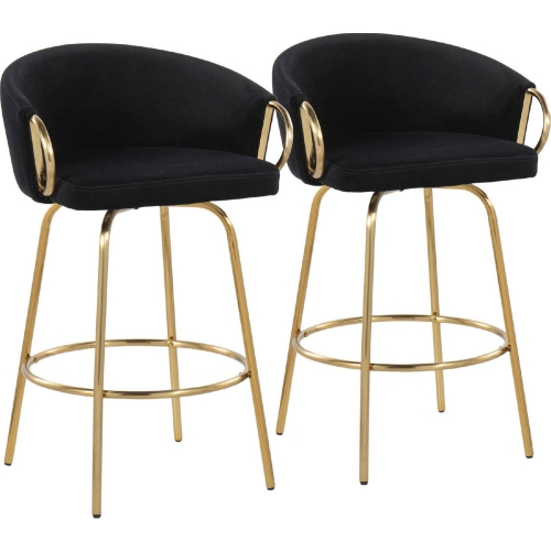 Claire Counter Stool in Gold Steel & Black Velvet (Set of 2)